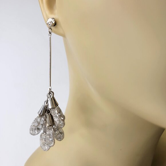 Silver Mesh Net Crystal Dangle Earrings - Picture 8 of 9
